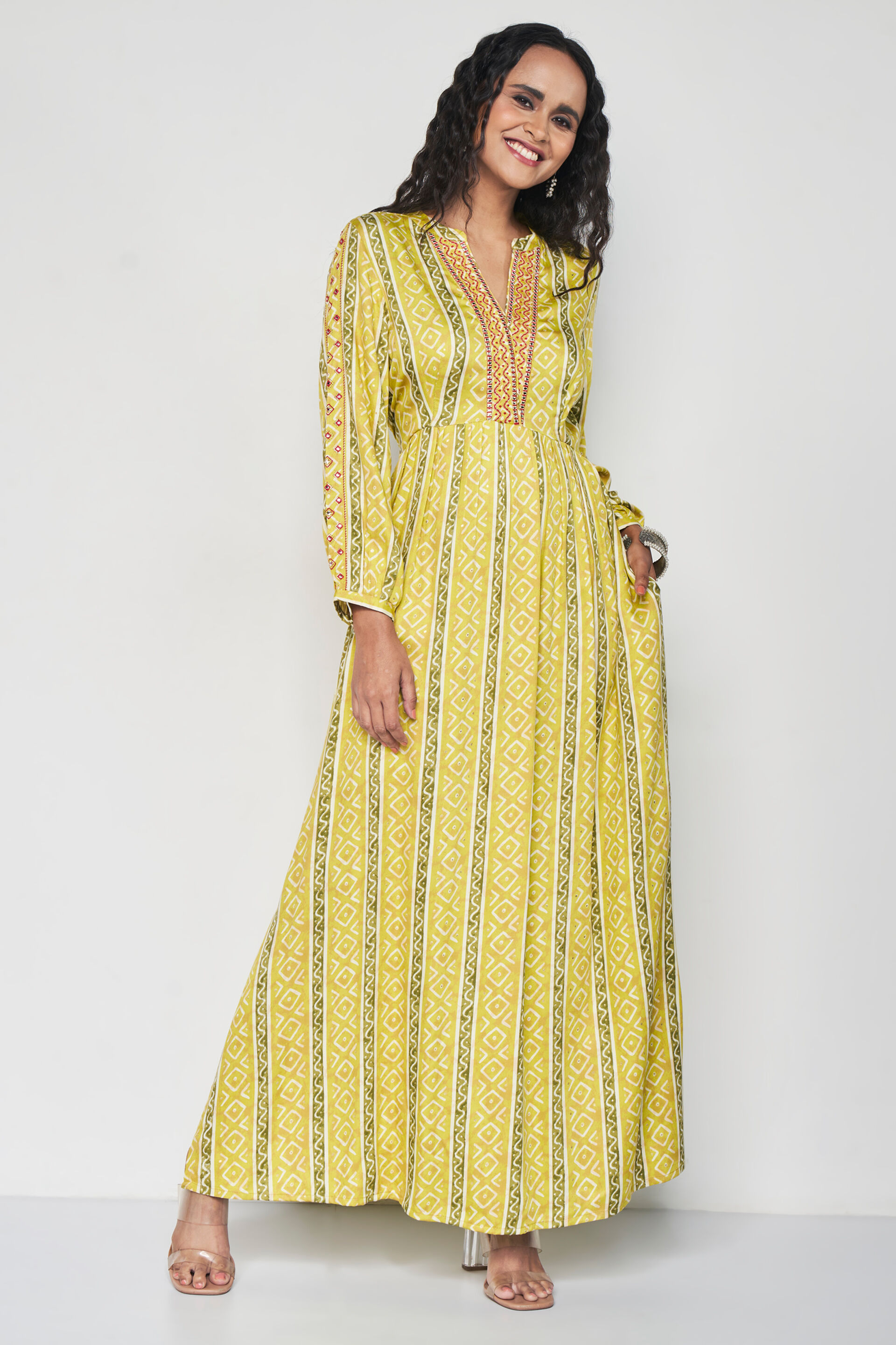 Global desi yellow maxi dress 2025